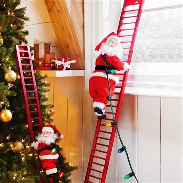 Santa Claus Electric Climb Ladder Christmas Ornament Decoration For Home Tree Hanging Decor Children Year Gift 211019