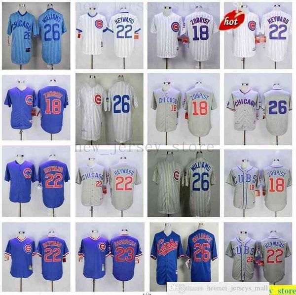 2022th Mens Women Youth Baseball Jerseys Stitched 18 Ben Zobrist 22 Jason Heyward 26 Billy Williams Jersey Kids white blue gray grey Size
