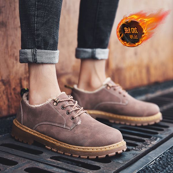 Martin Shoes Winter Snow Antiskid British Tooling Short Men&#039;s Versatile Plush Warm Low Top Cotton Boots