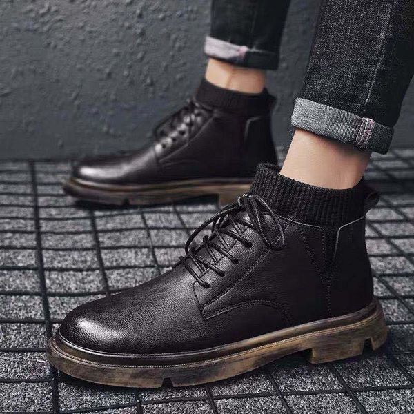 Martin Autumn and Winter Plush Cotton Shoes Tooling High Top Snow British Style Men&#039;s Leather Boots