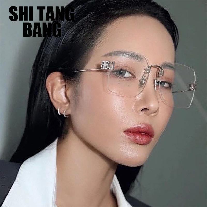 Sunglasses 2021 Rimless Anti-Blue Glasses Women Square Frame Female Fashion Brand Lady Designer Metal Flat Mirror