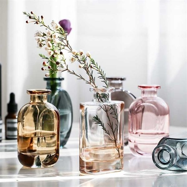 Glass Vase Transparent Flower Vases For Homes Dry Aromatherapy Desktop Living Room Decoration Accessories Home Nordic 211215