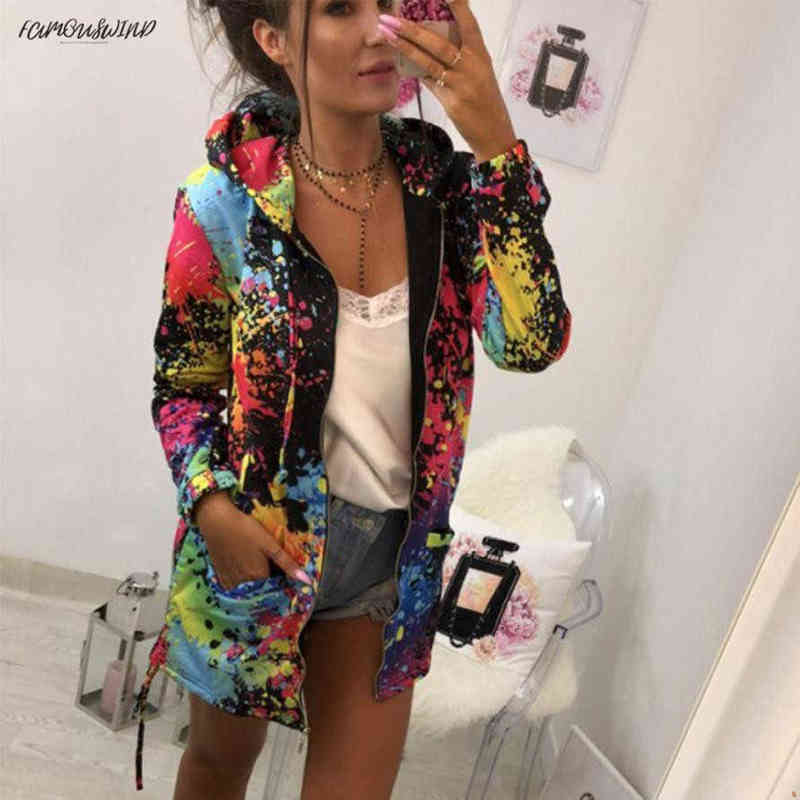 Outerwear Coats Jackets Fashion Tie Dyeing Print Outwear Sweatshirt Hooded Overcoat Slim Jacket Women And Aug16