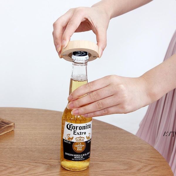 Blank DIY Wooden Round Shape Beer Bottle Opener Coaster Fridge Magnet Decoration Beer Bottle Opener RRE12147