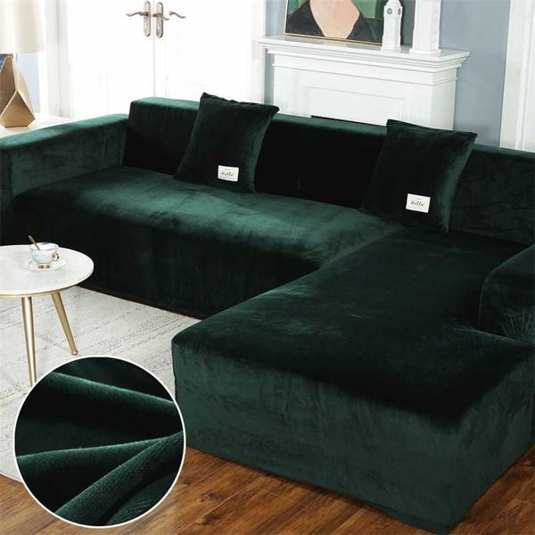 Elasticated Sofa Covers Chaise Longue for Living Room Velvet Corner Armchair Elastic Cushion Couch Furniture 3 Seater Slipcover 211102