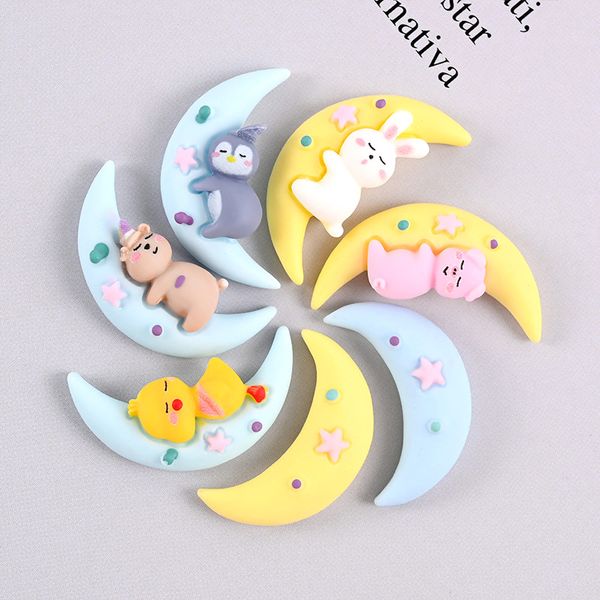 20Pcs Kawaii Cartoon Star Moon Animal Rabbit Resin Components Cabochon Flatback Scrapbooking Craft DIY Hair Accessories Phone Case Decoratio