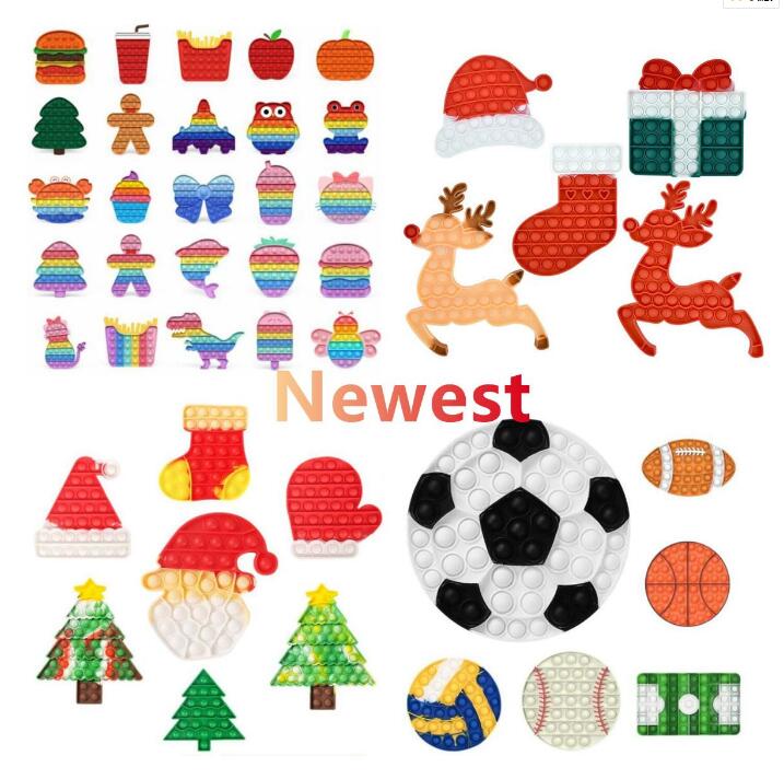 Fidget Toys Christmas Tree Gift Hamburger Shape Push It Bubble Sensory Autism Special Needs Stress Reliever Squeeze Decompression Toys for Kids DHL