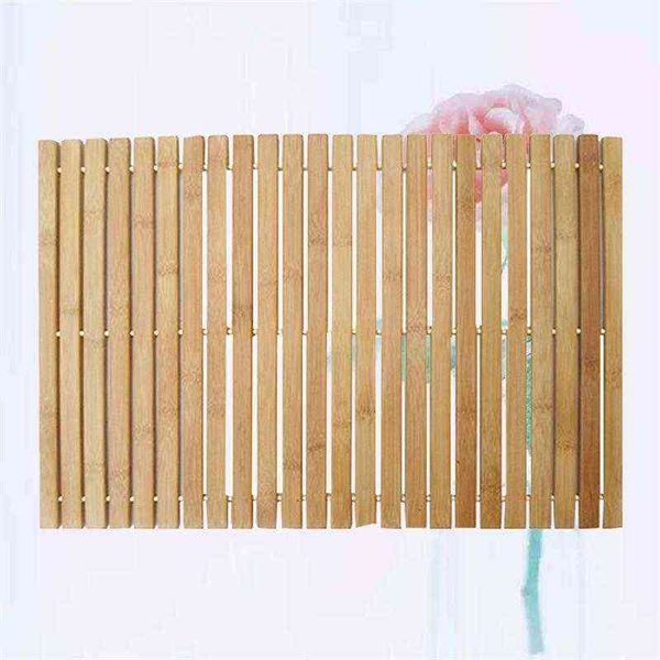 1 Pc Wooden Stripe Bath Mat Bath Shower Pad Non-Slip Mats Antiskid Mat for Home Bathroom Use (Wood Color) 211109