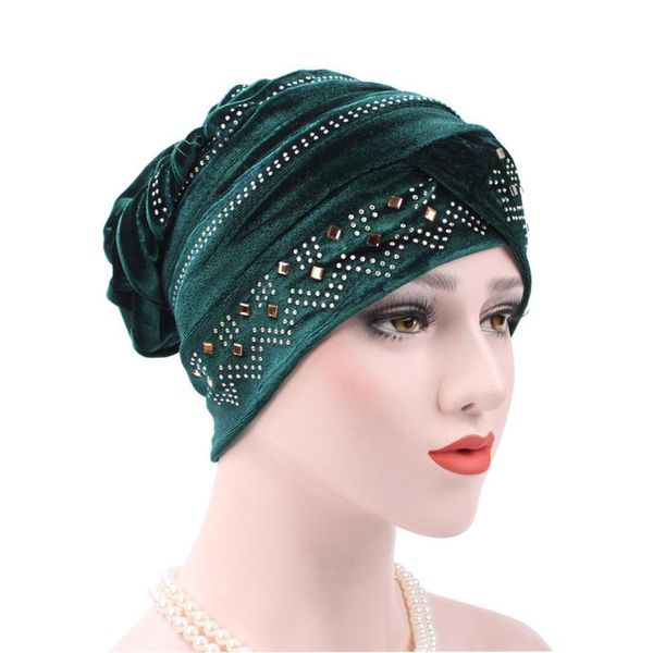 Ethnic Clothing European And American Gold Velvet Inner Hijab Muslim Turban Caps For Women Drill Toe Cap With Folding Pile Hat