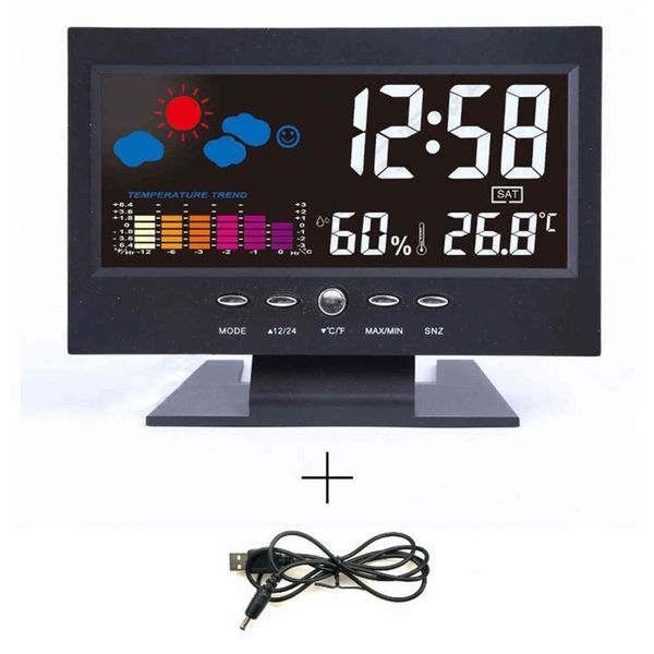LCD Back Light Desk Clock Indoor Weather Station Alarm Clock Time-Date-Week-Alarm-Temp-Humidity-Weather- Display Forecast 211111