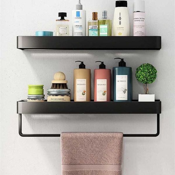 30-40-50cm Bathroom Shelf Shower Wall Mount Shampoo Storage Holder No Drilling Kitchen Accessories Shelves 211112