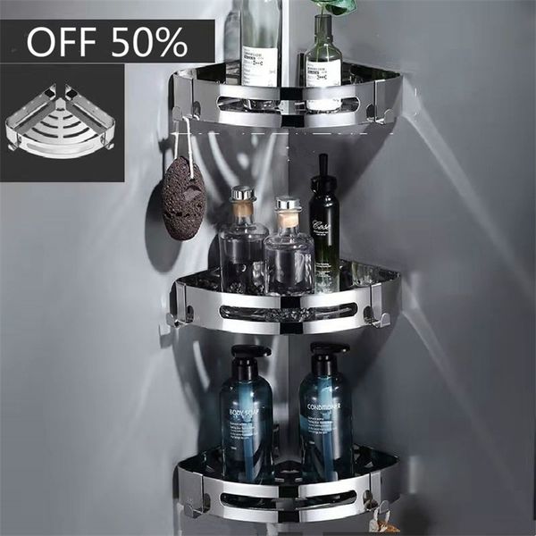 Bathroom Shelves Corner Shelf Wall Mounted Soap Dish Bath Shower Shampoo Holder Type Stainless Steel 211112