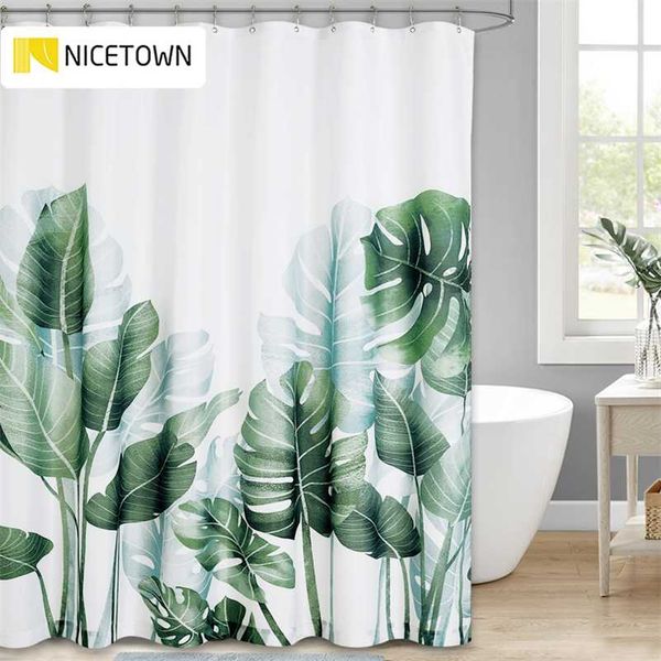 NICETOWN 60 Patterns Green Plant Shower Curtain Bathroom Waterproof Polyester Leaves 3D Printing Curtains for Bathroom Shower 211115