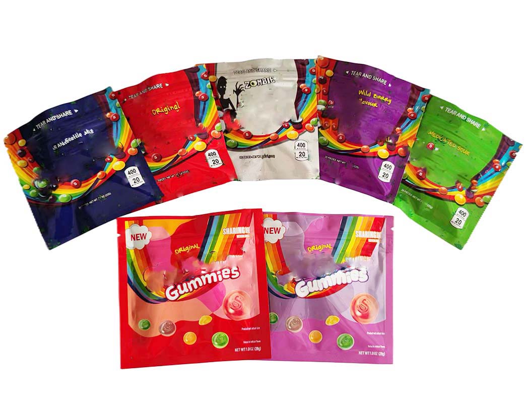 2021 empty sour candy gummies 400mg Mylar Bags Rainbow Zipper Edible Packaging edibles Pouch Package Storage Retail bag
