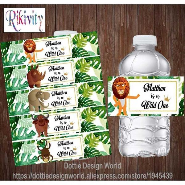 Personalized Wild One Jungle Birthday Party Water Bottle Wine Label Wild Animal Candy Bar Wrapper Sticker Baby Shower Decoration 211122