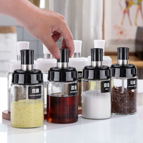 Other Kitchen Tools Kitchenware Glass Seasoning Bottles Season Jar Oiler Spoon Cover Integrated Seasonings Box Set Jar Salt Control Bottle X