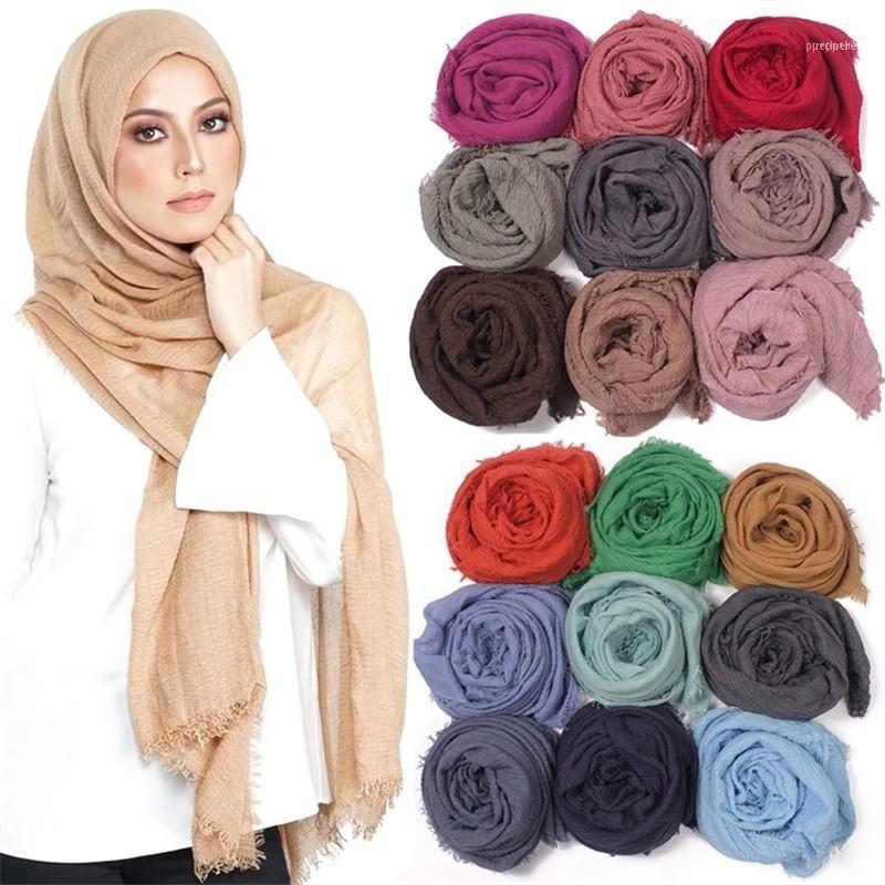 Scarves Women Elegant 2021 Solid Under Scarf Crinkle Hijab Cotton Muslim Lightweight Wrap Turban Foulard Islamic Shawl Head Scarves1