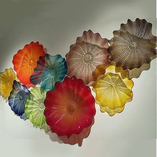 Retro Lamps Hand Blown Glass Plates Wall Decor Art Bowl -Platter Murano Flower House Decoration Living Room 20 to 45 CM