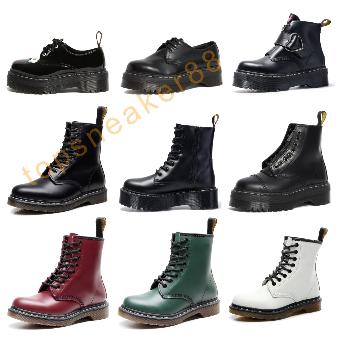 Men Martin Boots Winter Shoes Ankle Half Black white Bordeaux Wine red Green Pumpkin Orange mens fashion platform boot size 35-46