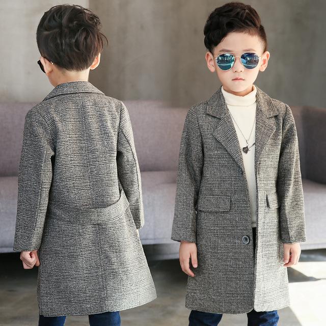 Jackets Children&#039;s Long Suit Plaid Coat Spring Fall Boys British Lattice Overcoat Teenage Kids Handsome Windbreaker Children Outerwear