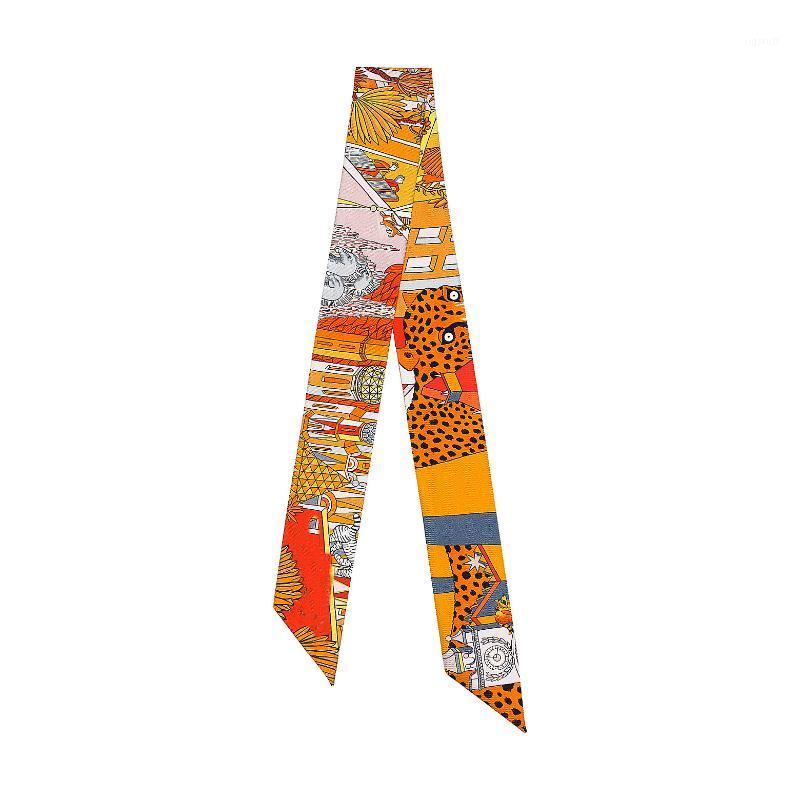Scarves Brand Leopard Print Bag Strap Scarf 2021 Womens Silk Fashion Head Headwear Long Accessories Ribbon Pareo
