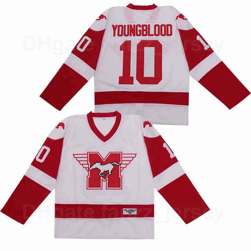 1986 Movie Hamilton Mustangs 10 Dean Youngblood Jersey College Men Ice Hockey University Embroidery And Sewing Breathable Team Color White High Qual