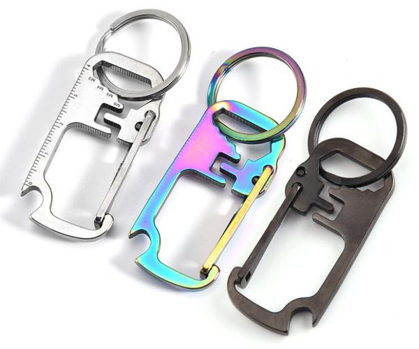 Openers 3 colors Stainless steel key chain multi-function ruler keychain Hang buckle Key ring beer bottle opener