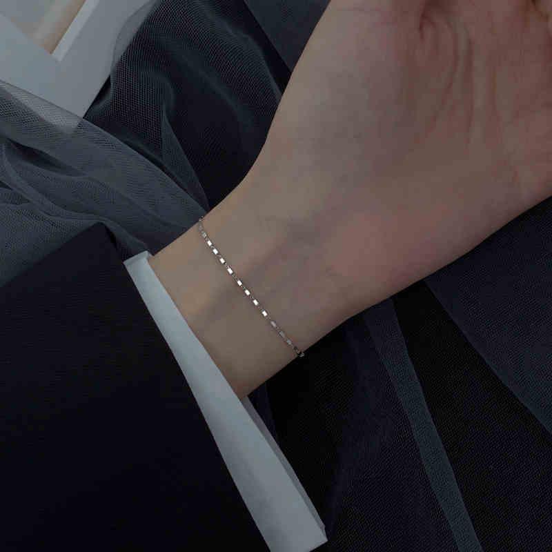 Link, Chain Bling Glitter Simple Thin Dainty Rose Gold Color 925 Sterling Silver Adjustable Bracelet For Women Luxury Jewelry Korean