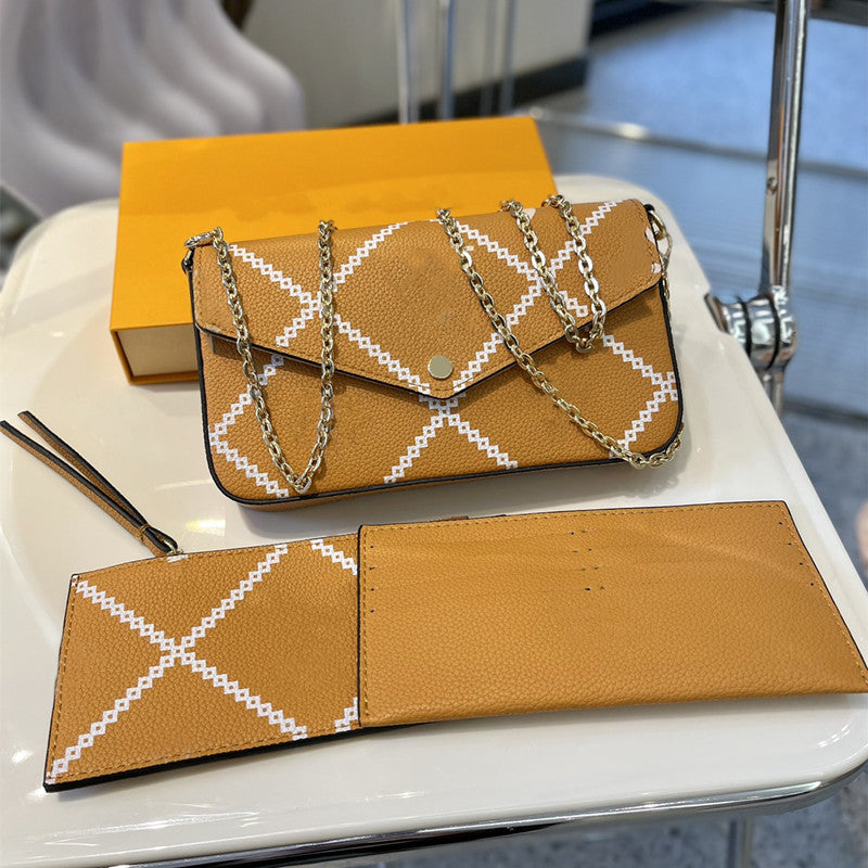 3-piece Luxury Women Shoulder Bags Designer Floral Chains Bag Cute Lady Purses Wallets Card Holders Fashion Cross Body Phone Purse Diamond Lattice h