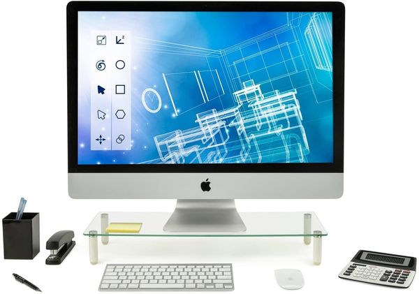 Glass Desktop Monitor Stand Riser | Raised Laptop Stand Organizer | Computer Screen TV and Office Desk Organizer | Clear (MI-7263)