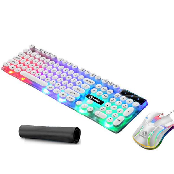 USB Cabled Gaming Keyboard Mouse Combos with Pad 3pcs a Kit Illuminating and Suspended Keys Punk Style Gamers for Desktop