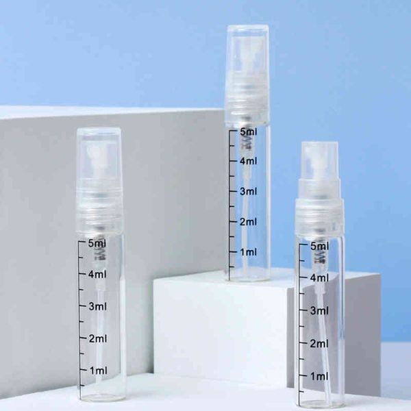 100PCS Mini Slim Tube 5ml Graduated Glass Perfume Spray Bottle Cosmetic Dispensing Trial Bottle Container Multipurpose Home Organization Too