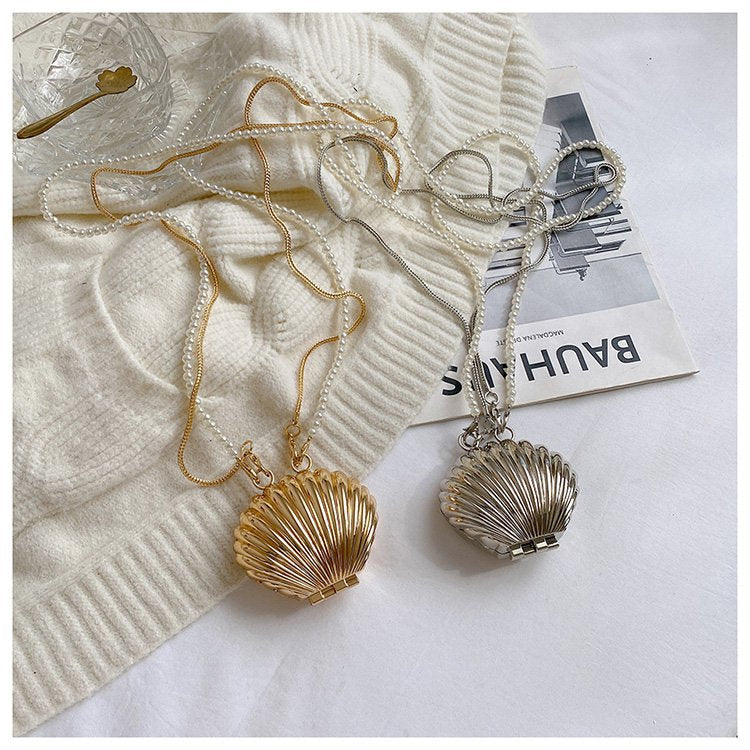 Women&#039;s Chain Metal Shell Bags Crossbody Lipstick Bag Coin Purse Jewelry Storage Box Gold Sliver :