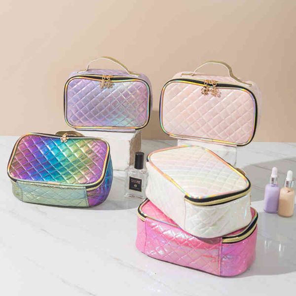 Cosmetic Bags Handbagskorean Travel Large Capacity Wash Colorful Gradient Creative Fashion Pu Leather Hand Portable Zipper Storage