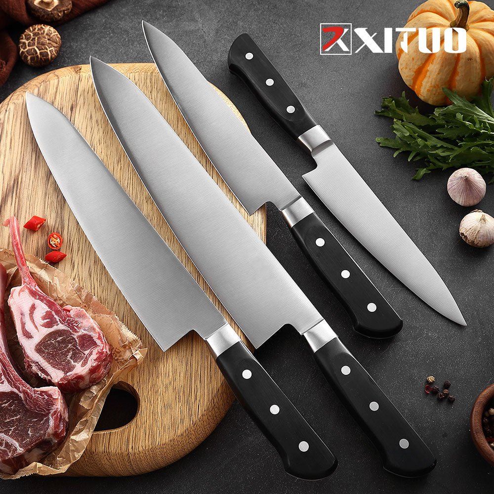XITUO Stainless Steel Chef Knife Set Kitchen Knives 1-4Pcs Set Fruit Utility Slicing Chef Slicer PP Plastic Handle Cooking Knife