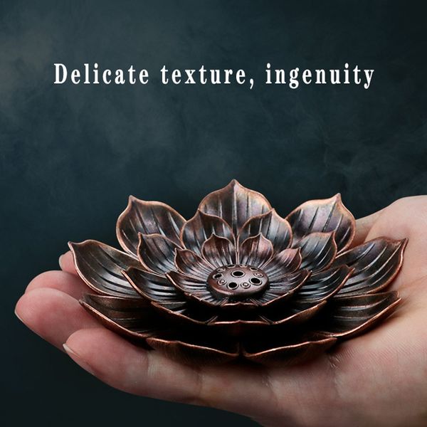 Creative Incense Stick Holder Home Decoration 2 in 1 Alloy Lotus Line Incenses Burner Metal Crafts Sandalwood Coil Base Red Bronze