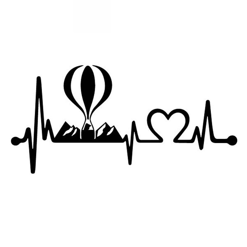 Hot Air Balloon Electrocardiogram Decals High Quality Car Window Decoration Personalized Decals Black-white, 18cm*9cm