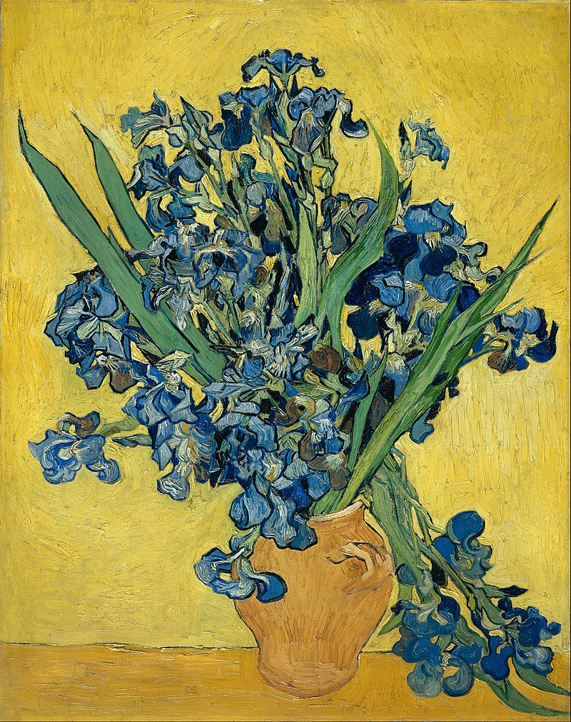 Hand-painted Van Gogh Flower Oil Painting On Canvas Vase with Irises Against a Yellow Background,1890 Wall Art Pictures for Hotel Dinning Room Home