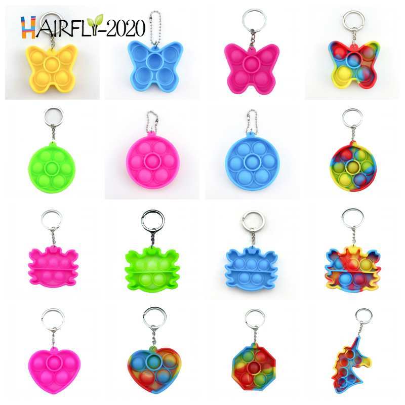 DHL ship Simple Push Bubble Keychain Kids Novel Fidget keychains Dimple Toys Key Holder Rings Bag Pendants Decompression Rubber Toy HA03
