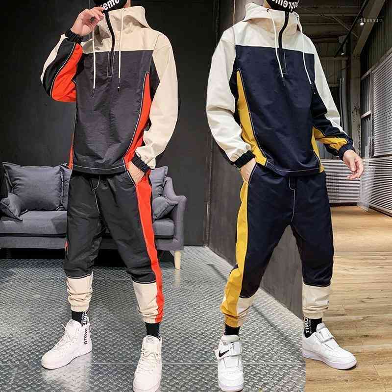 Men&#039;s Tracksuits Tracksuit Fashion Hoodie+Sweatpants Teengers Sports Suits Student Casual Sweatsuits Autumn Jogging Men Patchwork Sets1 0CUX