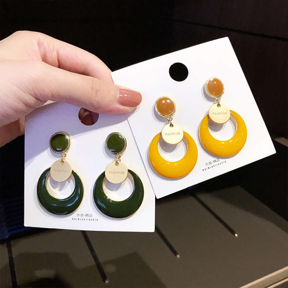 S925 silver needle hollowed out ring pendant women&#039;s Korean temperament drop glaze candy color high-end earrings Fashion