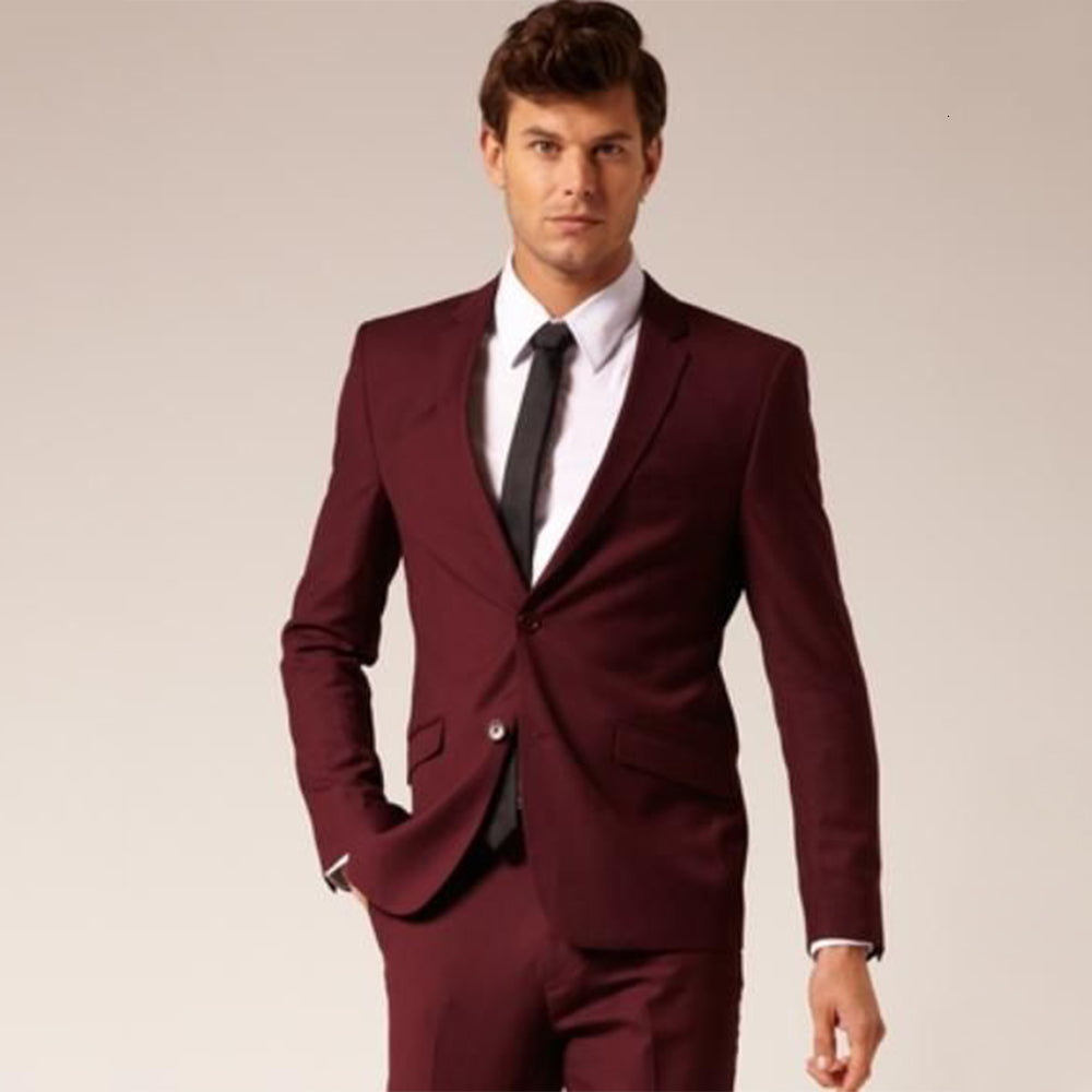 Men&#039;s Suits & Blazers Custom Made to Measure Tailored Wedding For Men,Wine Red Groom suit,maroon men tuxedo(Jacket+Pants+tie+square)14012306