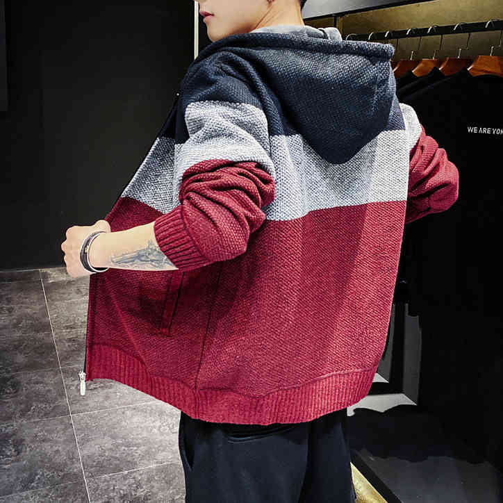 Men&#039;s Sweaters Fashion Red Men Cardigan Sweater Hoodie Jacket Thicken Korean Trend Knitted For Autumn Outerwear Coat Tops