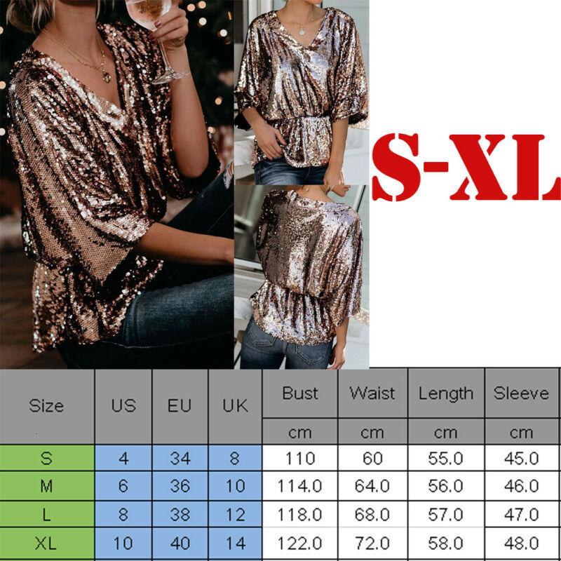 Women&#039;s Blouses & Shirts Fashion Women Clubwear Casual Glitter Sequin Tunic Elegant Tops V Neck Long Sleeve Shirt Blouse