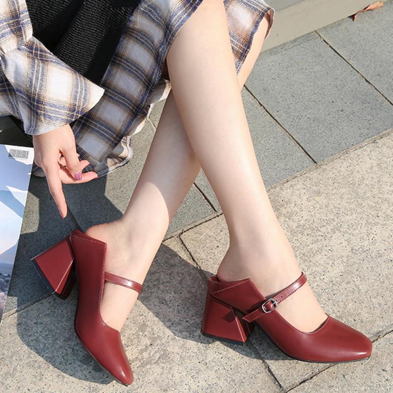2021 Retro Square Wear Single Womens Pumps Office Career 1