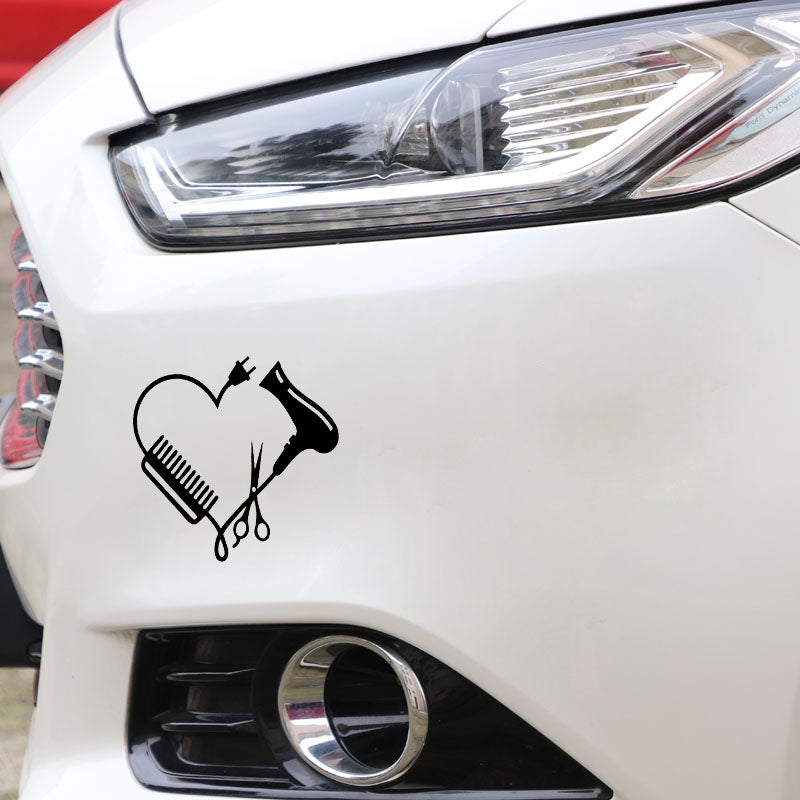 13.CM*13CM Hair Stylist Heart Comb Scissor Dryer Vinyl Motorcycle Car Sticker