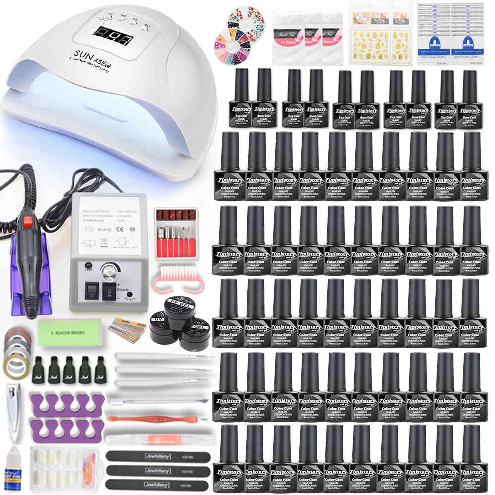 Nail Dryers Set UV LED Lamp and Electric Drill Machine with 50-40-30-20-10 pcs Colors Gel Polish Kit Art Tool QDEE