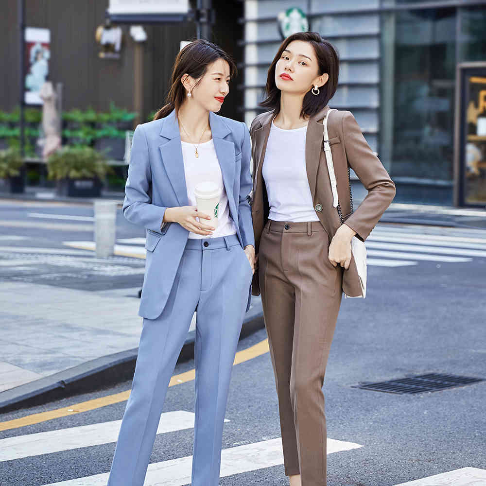 Women&#039;s Suits & Blazers Fashion Women Office Ladies Formal Pant Suit Business Interview Work Wear 2 Piece Set Coffee Black Blue Blazer And T