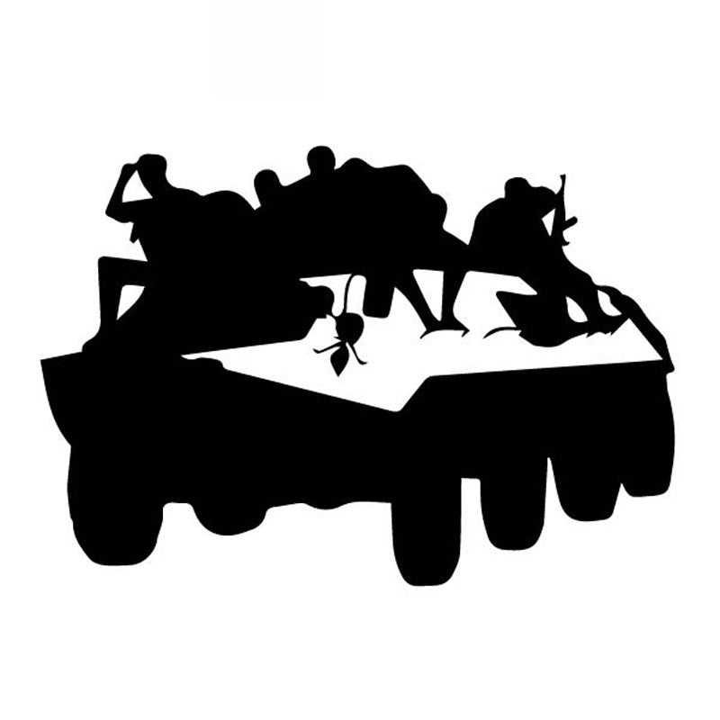 Creative and Excellent Tanks and Soldiers, Car Window Decoration, Personalized Waterproof Decal, Black-white, 15cm*10cm