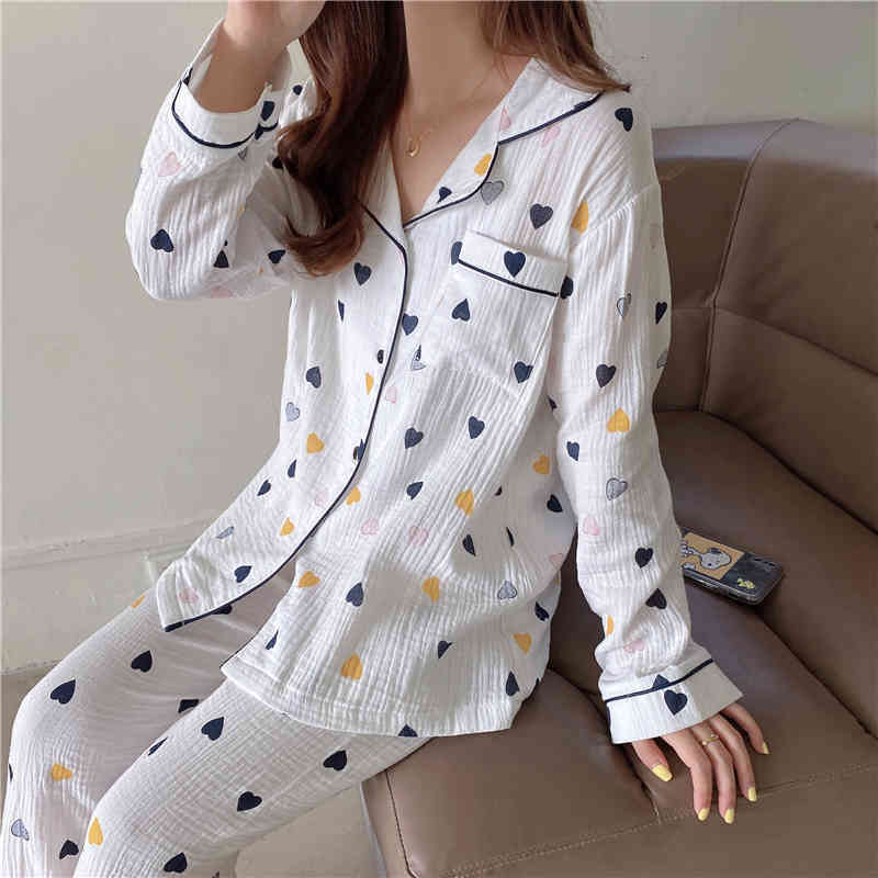 Casual Dresses Cotton Brief Pajamas Love Printed Two Piece Suits 2021 Stylish Sleepwear Women Femme Home Chic Loose Sets MQXI
